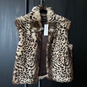 Adrienne Landau Leopard-Print Rabbit Fur Vest SZ M New With Tags